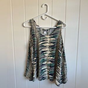 Manuhealii green blue white tank top split open back Size Large